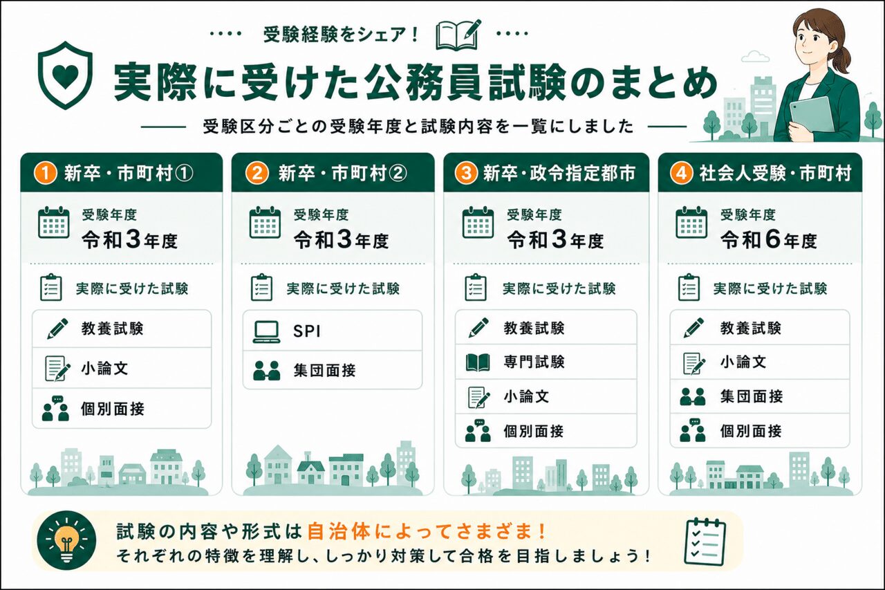 実際に受けた公務員試験のまとめ。受験区分ごとの受験年度と試験内容の一覧